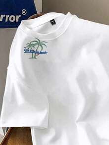 Manfinity Joysei Men's Casual Vacation Palm Tree Embroidered T-Shirt, Suitable For Summer Outings, Friend's Gift - White - View 2