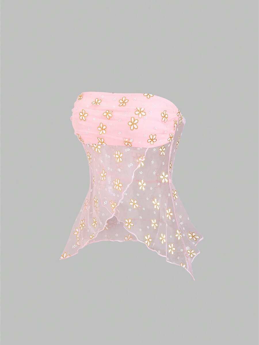 Sweetra Áo ống nữ thời trang xuân hè mới, phong cách đường phố retro, gợi cảm, ôm sát, xếp ly, thanh lịch, đa năng, thoải mái, thích hợp cho kỳ nghỉ. - Hồng - Xem 1