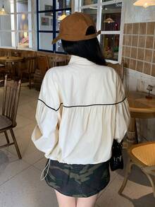 Livesso Women's Casual Loose Fit Turtleneck Regular Jacket - Beige - View 2