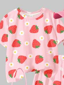 Bộ áo thun ngắn tay cổ tròn và quần short màu hồng kem, họa tiết hoa dâu tây ngọt ngào dành cho bé gái tuổi teen, thoải mái, phù hợp cho mặc hàng ngày vào mùa xuân/hè, đi nghỉ mát, lễ hội, đi chơi, mang đến không khí mùa xuân, không khí mùa hè, trang phục mùa xuân & hè, dễ chịu, bộ đồ bé gái sành điệu, trang phục thường ngày, quần áo trẻ em họa tiết hoa, bộ đồ mùa xuân & hè, phong cách mới, thư giãn, kỳ nghỉ hè thư thái, bộ đồ dâu tây nữ tính, bộ đồ mùa hè dễ thương cho bé gái, trang phục dâu tây dễ thương cho bé gái. - Nhiều màu - Xem 5