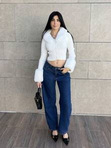 Hitanina Áo khoác cardigan tay dài màu đen cổ bẻ, tay dài, dáng ôm sát, màu đen, dành cho mùa thu/đông - trắng - Xem 1