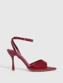 CUCCOO SZL Sandal Wanita Ujung Lancip Hak Stiletto Warna Burgundy dengan Tali Pergelangan Kaki Terbuka, Sepatu Pesta Seksi Minimalis untuk Beraktivitas di Luar Ruangan, Sepatu Musim Semi - Burgundy - View 4