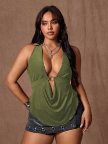 Rustia Plus Size Women Sexy Backless Spaghetti Strap Camisole - Green - View 3