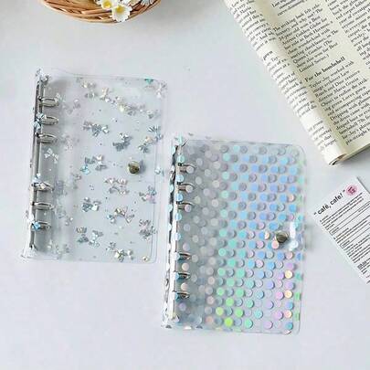1PC A6 Size Polka Dot Ribbon Loose-Leaf Notebook, Soft Cover Planner, Transparent Inner Page Notebook Cover, Budget Management, Sticker Book, Photo Organizer, Office Supplies Sticker Book.