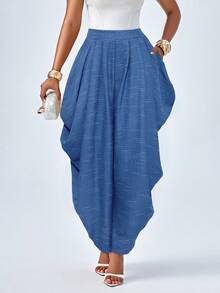 SOLERSUN Women's Fashion Loose Khaki Pleated Pocket Pants - Royal Blue - View 3