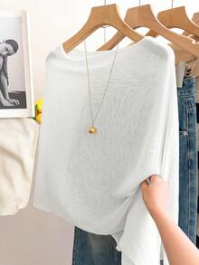 Women's Casual Loose Vacation Style White Shawl Poncho Sweater, Suitable For Spring/Summer - White - View 4