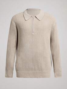 Officeau Men's Zip-Up Knitted Sweater With Collar, Versatile For Daily Business Casual Wear, Autumn/Winter - Grey - View 1