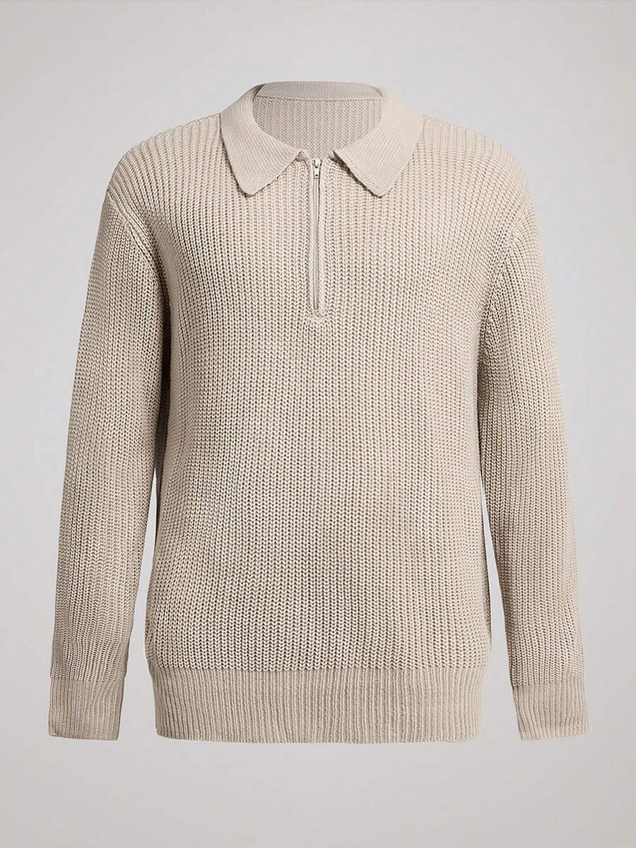 Officeau Men's Zip-Up Knitted Sweater With Collar, Versatile For Daily Business Casual Wear, Autumn/Winter - Grey - View 1