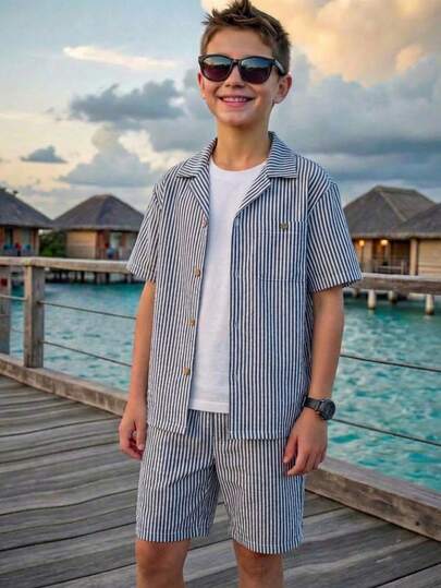 2-Pack Tween Boy Casual Sports College Art Retro Textured Fabric Patch Pocket Decoration Lapel Shirt And Shorts Set Suitable For Kids Outfits Toddler Boy Clothes Back To School Boys Set Suitable For Birthday Parties, Evening Parties, Performances, Weddings, Baptisms, Opening Ceremonies Daily Suitable For Daily Use Suitable For School Suitable For Travel Suitable For Sports Suitable For Spring And Summer Seasons Summer Outfits Y2k Vacation Tendencias Ss26 Goth Gothic Streetwear Sumwon Burgundy Holiday Vintage Boho Festival Gras Party Cute Birthday Boys Modest Casual Cozy