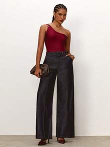 Daynim 高腰阔腿牛仔裤 - 深色水洗藍 - 查看 6