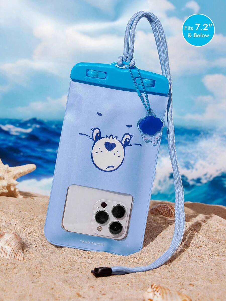 SHEIN X Care Bears 1款卡通图案印花防水触屏透明水上运动手机包,适用于漂流、沙滩、游泳、划船、皮划艇、徒步旅行,可保护手机、相机、现金、护照、文件免受水、沙、雪、灰尘的侵害,图案为欢乐熊和分享熊。 - 藍色 - 查看 1