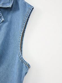 Bộ jumpsuit denim không tay dáng suông hai hàng cúc có thắt lưng dành cho nữ - Màu xanh lam - Xem 6