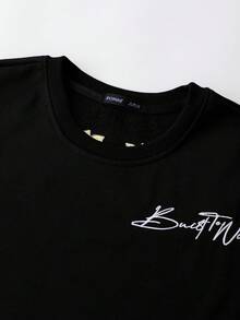 ROMWE MEN Men's Casual Floral Embroidery Pattern Loose T-Shirt - Black - View 4