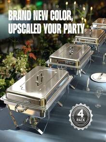 High Quality Insulated Dining Car Set [1/4 Piece Set], Party Food Insulated Stove, Stainless Steel Rectangular Food Storage Insulated Container, Suitable For Indoor And Outdoor Use, Adjustable Temperature, Easy To Clean, Suitable For Catering Services, Birthday Parties, Holiday Gatherings, And Church Activities - Silver - View 7