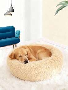 1个HUITAIYANG宠物圆形甜甜圈造型毛绒窝，纯色，不可拆卸，柔软舒适，可水洗，适合猫咪和小型/中型犬，可用于日常使用和户外携带。 - 杏色 - 查看 6