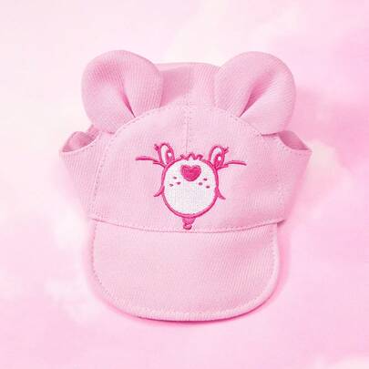 Care Bears X PETSIN 1 Sombrero de sol con orejas 3D bordado con forma de corazón rosa lindo para perros y gatos mascotas, con diseño de oreja expuesta transpirable y tamaño ajustable