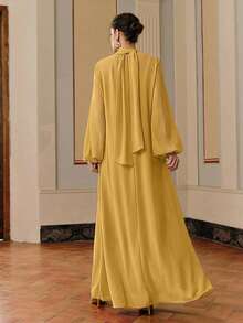 Anewsta 女士长裙，中东风格阿巴雅长袍，带刺绣贴花，母亲节礼服 - 黃色 - 查看 2