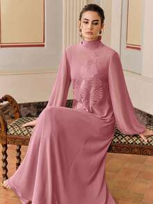 Đầm dài nữ, áo choàng thêu kiểu Trung Đông, đầm dành cho Ngày của Mẹ. - Bụi hồng - Xem 7