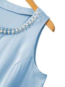 GlowEve CURVE Plus Size Fashionable Casual French Romantic Retro Elegant Commuting Faux Pearl Decor Vest - Blue - View 5