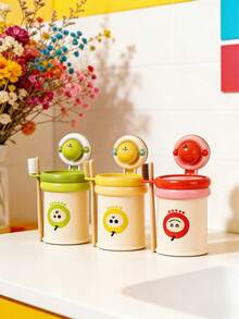 Zazumi Dopamine Color Cartoon Style Plastic Magnetic Toothbrush Cup Holder, Apple Sticker, Multi-Color Optional, Red Yellow Green Apple Sticker, Wall Without Drilling Installationwash Cup Toothbrush Holder, Bathroom Wash Set Hanger Rack Saves Space Suction Cup Design, Detachable Waterproof Multi-Functional Bathroom Storage Organizer, Home Dorm Travel Storage Organizer - multicolor - View 8