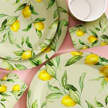 Bộ đĩa, khăn ăn và cốc dùng một lần Lemon Leaf, phục vụ 20 khách. Bộ đồ dùng tiệc dùng một lần này (bao gồm đĩa, khăn ăn và cốc) rất phù hợp cho các bữa tiệc sinh nhật, đám cưới và dã ngoại gia đình. - Xem 6