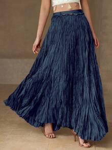 MOTF PREMIUM TEXTURED FLOWY SKIRT - Navy Blue - View 5