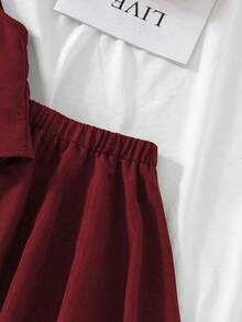 Tween Girl Solid Color Single-Breasted Vest And Mini Skirt Casual Set - Red - View 8