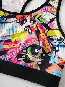 THE POWERPUFF GIRLS X SHEIN Bộ đồ lót nữ 2 món, thiết kế dễ thương. - màu đen - Xem 4