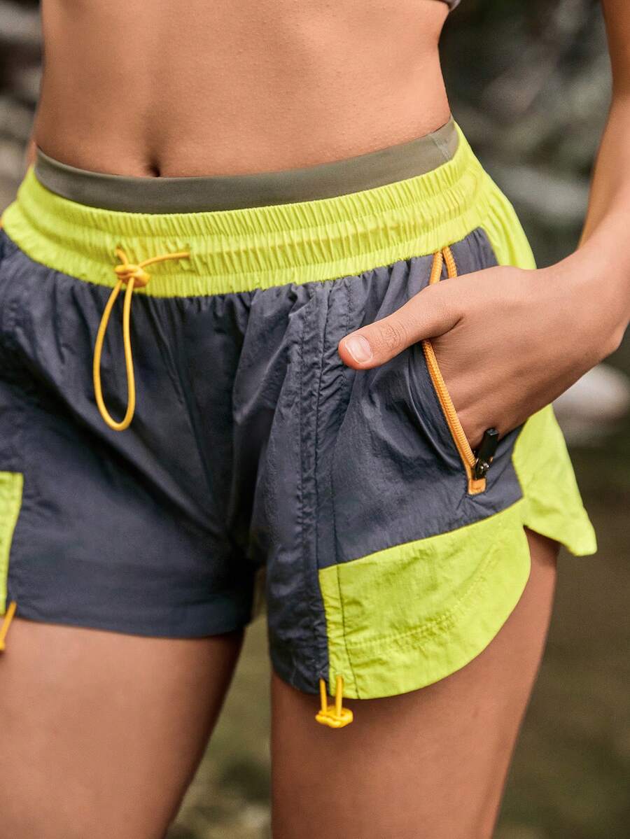 WanderVale Women's Contrast Color Drawstring Waist Slant Pocket Summer Outdoor Shorts Women's Workout Tops - Multicolor - View 1