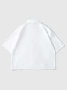 ROMWE MEN Men's Casual Daily Wear Front Button Short Sleeve Shirt, Summer - White - View 2