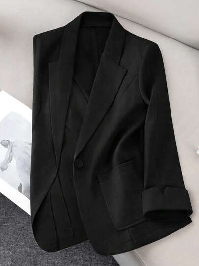 Franclia 女士纯色单扣休闲百搭通勤长袖西装外套