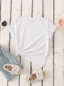 SHEIN Camiseta de uso diario versátil y casual con cuello redondo y estampado de dibujos animados - Blanco - Ver 2