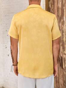 Manfinity RSRT Áo sơ mi nam tay ngắn, màu trơn, cài cúc phía trước, kiểu dáng thường ngày, thích hợp cho mùa hè. - Màu vàng - Xem 2