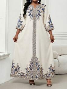 SHEIN Lady 大码优雅复古佩斯利印花连衣裙 - 彩色 - 查看 3