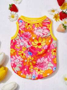 PETSIN 1 pezzo Vestito estivo traspirante, antinsetto e protettivo dal sole con motivo floreale carino per cani e gatti - Multicolore - Visualizzare 1