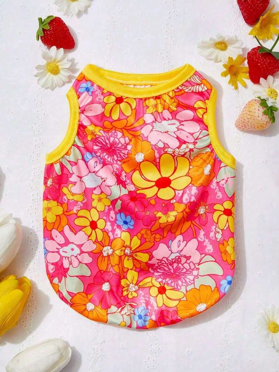 PETSIN 1 pezzo Vestito estivo traspirante, antinsetto e protettivo dal sole con motivo floreale carino per cani e gatti - Multicolore - Visualizzare 1
