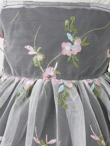 SHEIN Glamorique Kids 0-3岁女婴春夏优雅公主风碎花网纱泡泡袖粉色连衣裙，适合幼儿的春季连衣裙，女婴派对礼服，泡泡袖连衣裙，碎花连衣裙，派对女婴礼服，公主裙，生日礼服，蝴蝶连衣裙 - 黑色 - 查看 5