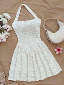 SHEIN Vestido de fiesta y salida de moda con cuello de volantes y decoración de lazo de unicolor para niña preadolescente - Blanco - Ver 5