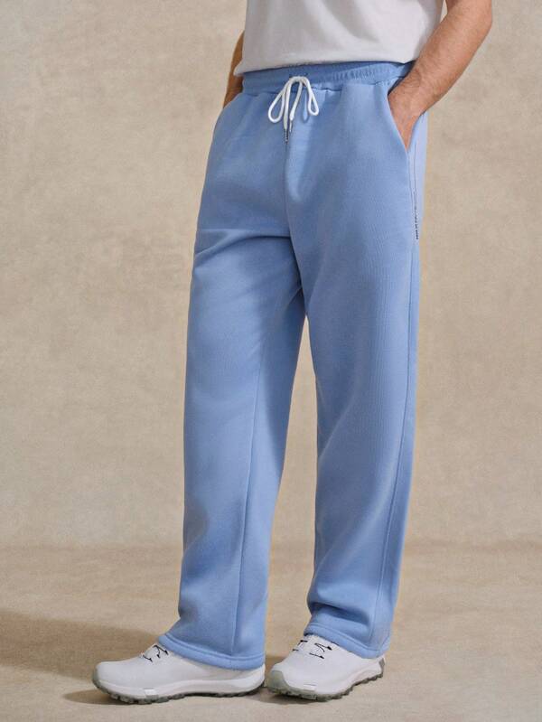 Courvante Men's Letter Print Drawstring Waist Pocket Loose Casual Sweatpants Tenniscore