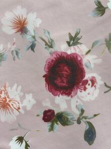 Franclia 女士新款翻领无袖收腰荷叶边下摆上衣+印花网纱半裙两件套 - 藕粉色 - 查看 4