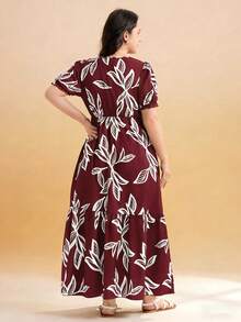 Momelise Große Größen Damen bedrucktes Gewebe Quadratausschnitt Kurzarm A-Linie locker Casual Urlaub Alltag modisch bequem elegantes Kleid, geeignet für Frühling und Sommer - Verschiedenfarbig - Übersicht 2