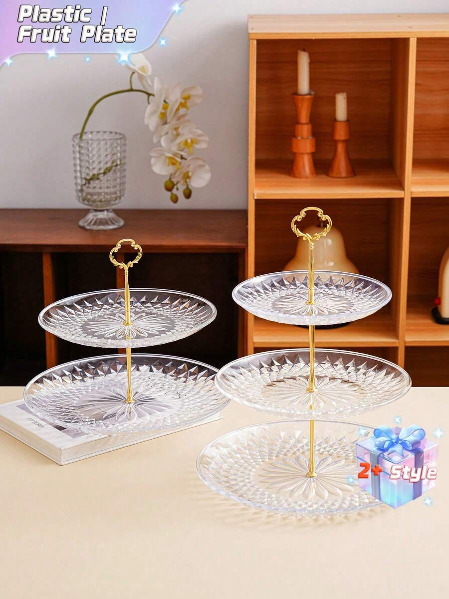 1-Piece Multi-Tiered Cake Tray, Storage Tray, Decorative Tray, Wedding And Festival Tray - Clear - View 1