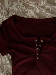 Glimmora Women's Casual Commuting Contrast Lace Press Buttoned Short Sleeve Fitted T-Shirt, Summer - Multicolor - View 5