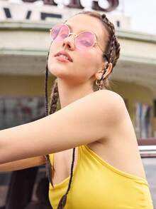 Shadewire 1副女士复古大框时尚眼镜，适合海滩和旅行，春夏两季海滩度假、户外活动、旅行复古时尚配饰 - 金色 - 查看 3