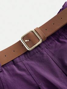 Maija Chân váy nữ màu tím xếp ly, thiết kế túi bên hông, chất liệu da PU, có thể tháo rời, kèm thắt lưng kim loại, kiểu dáng thanh lịch cho công sở. - Màu tím - Xem 11