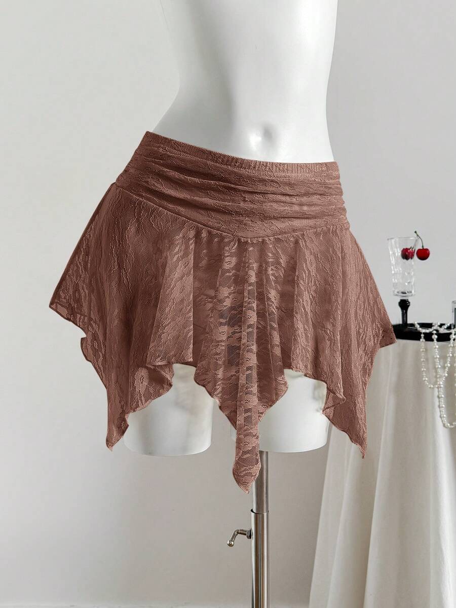 Comfortcana 女士纯色时尚半身裙，适合夏季 - 棕色 - 查看 1