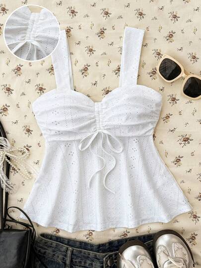 SHEIN 少女针织纹理褶皱胸部休闲吊带背心