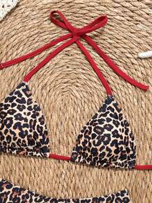 Swim Mod 2026春夏女式吊带露背黑色底白色波点随机印花甜美可爱侧开衩比基尼泳衣两件套 - 彩色 - 查看 3