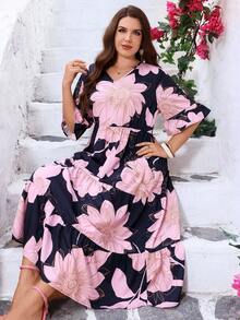 Miaspire Plus Size Navy Blue Floral Print Midi Dress For Women,Summer Boho Elegant Casual Vacation Holiday Outfits,Country Style Tea Party Mothers Day Dress - Multicolor - View 5