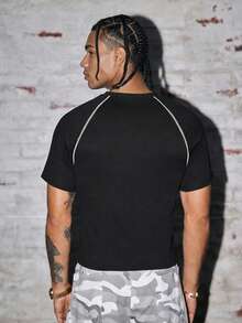 AXEPEAK Men's Casual Contrast Trim Short Sleeve T-Shirt, Summer - Black - View 2